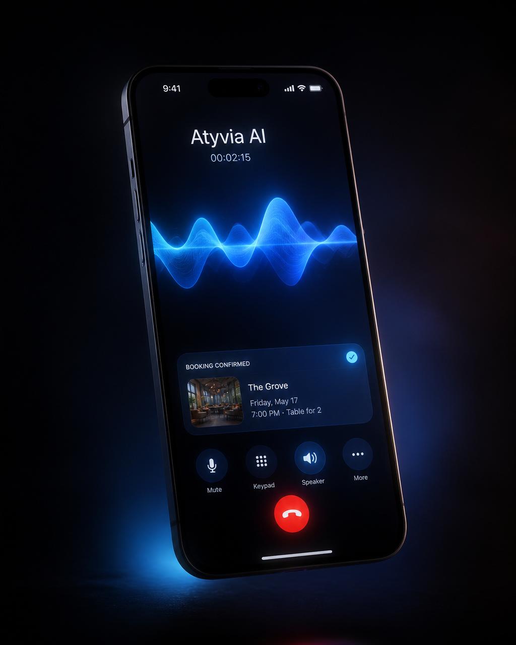 Atyvia answering a live call and confirming a booking
